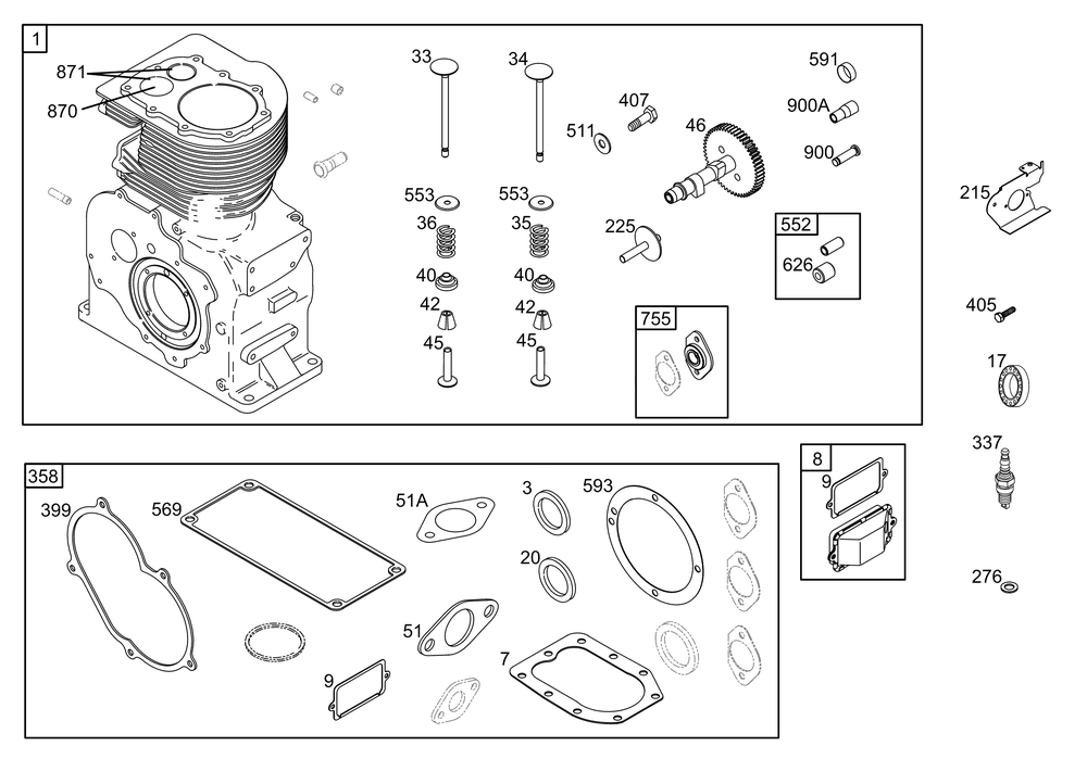 Cylinder Group Diagram and Parts List for 326431-3657-08 200000 - 399999 Briggs and Stratton Engine